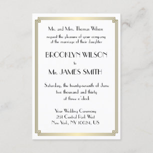 Tiny Great Gatsby Art Deco Gold Wedding Invites