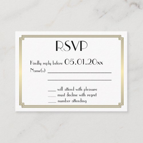 Tiny Great Gatsby Art Deco Gold Wedding RSVP Enclosure Card