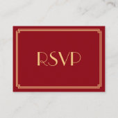 Tiny Great Gatsby Art Deco Red Wedding RSVP Enclosure Card (Back)