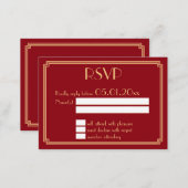 Tiny Great Gatsby Art Deco Red Wedding RSVP Enclosure Card (Front/Back)
