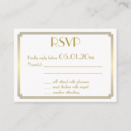 Tiny Great Gatsby Art Deco White Wedding RSVP Enclosure Card