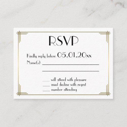 Tiny Great Gatsby White Art Deco Wedding RSVP Enclosure Card