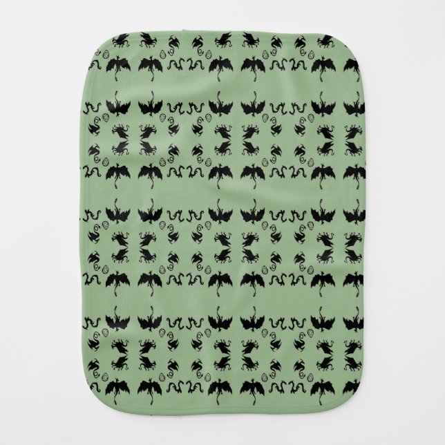 tiny green dragons baby burp cloth (Front)