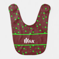 Tiny green stars on brown baby bib