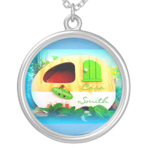 Tiny gypsy caravan casa silver plated necklace