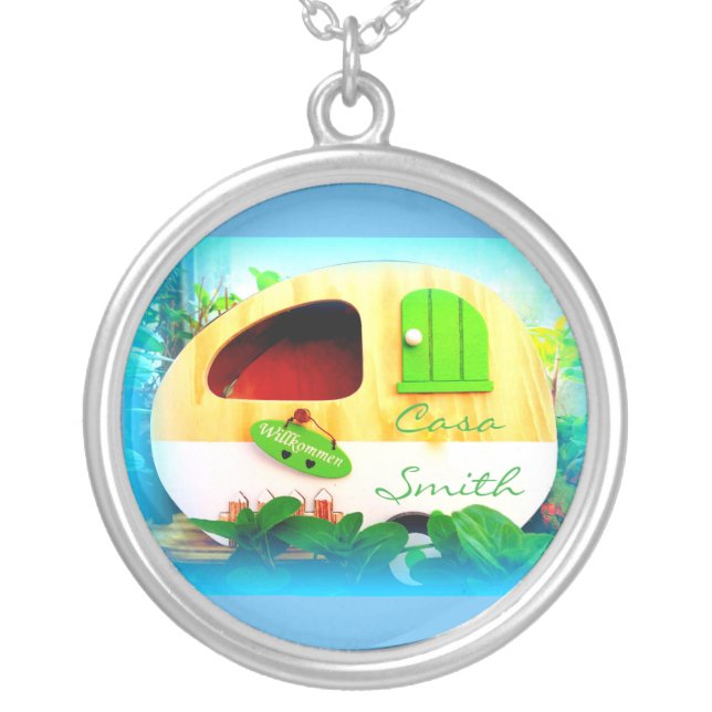 Tiny gypsy caravan casa silver plated necklace (Front)