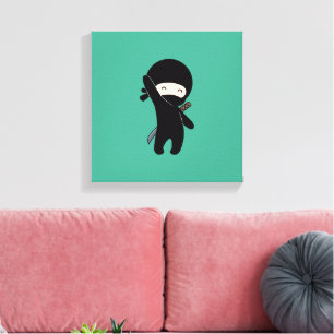 Tiny Happy Ninja on Green Canvas Print
