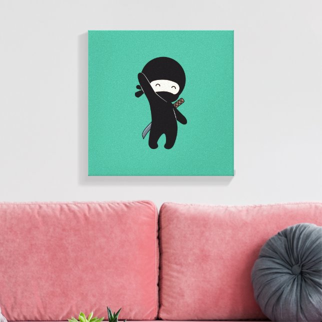 Tiny Happy Ninja on Green Canvas Print (Insitu(LivingRoom))