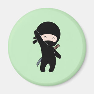 Tiny Happy Ninja on Green Magnet