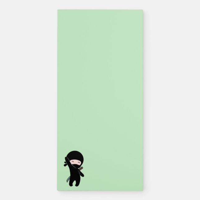 Tiny Happy Ninja on Green Magnetic Notepad (Front)