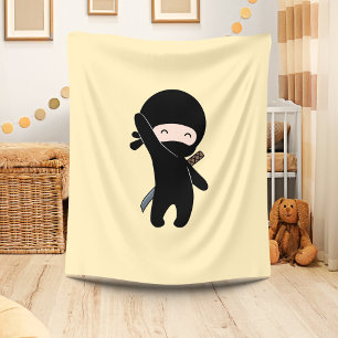 Tiny Happy Ninja on Yellow Fleece Blanket