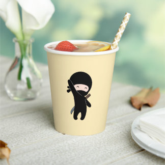 Tiny Happy Ninja on Yellow Paper Cups