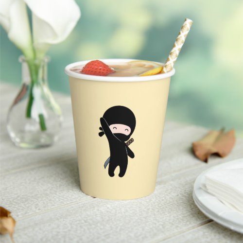 Tiny Happy Ninja on Yellow Paper Cups