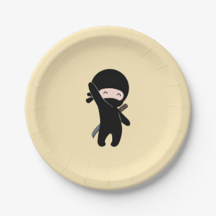 Tiny Happy Ninja on Yellow Paper Plates