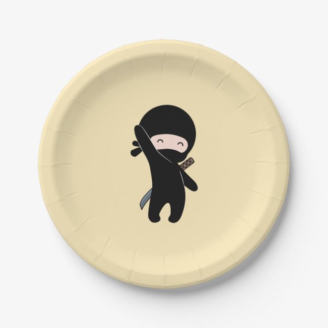 Tiny Happy Ninja on Yellow Paper Plates (Front)