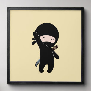 Tiny Happy Ninja on Yellow Peel And Stick Photo Tile