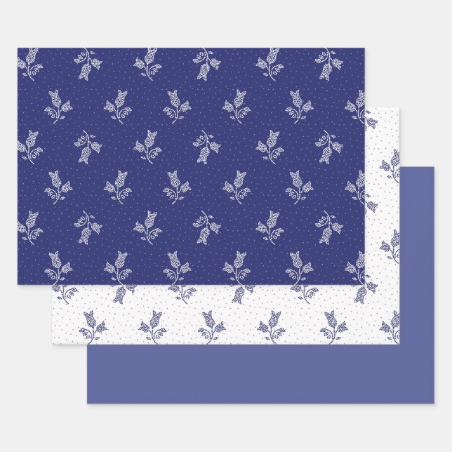 Tiny Harebells - Hungarian Blue-dye Folk Art Wrapping Paper Sheets (Set)