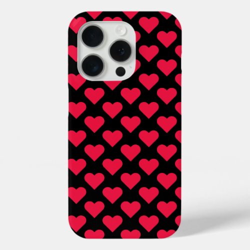 Tiny Heart Pattern  Black Red Modern Valentines iPhone 15 Pro Case