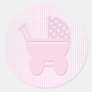 Tiny Heart Pretty Pink Vintage Carriage Baby Girl Classic Round Sticker