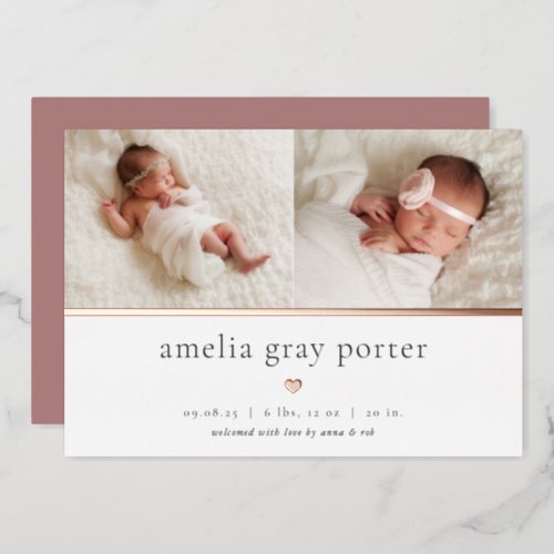 Tiny Heart  Two Photo Foil Birth Announcement