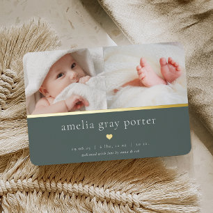 Tiny Heart Two Photo Foil Birth Announcement