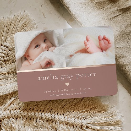 Tiny Heart  Two Photo Foil Birth Announcement