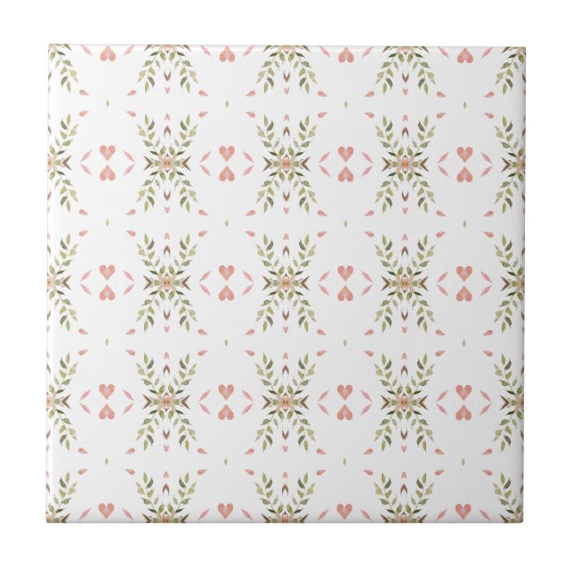 Tiny Hearts and Leaves Seamless Ceramic Tile (Front)