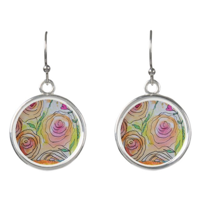 Tiny Hearts Big Flowers Earrings (Front)