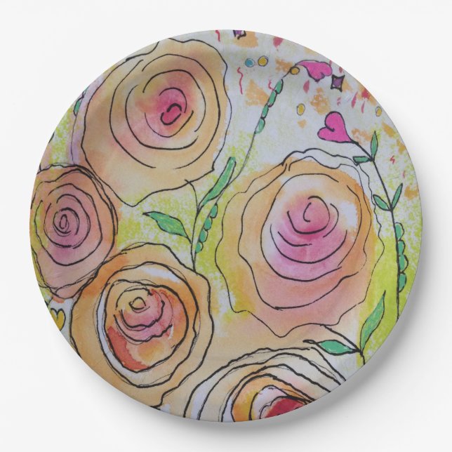 Tiny Hearts Big Flowers Paper Plates (Front)
