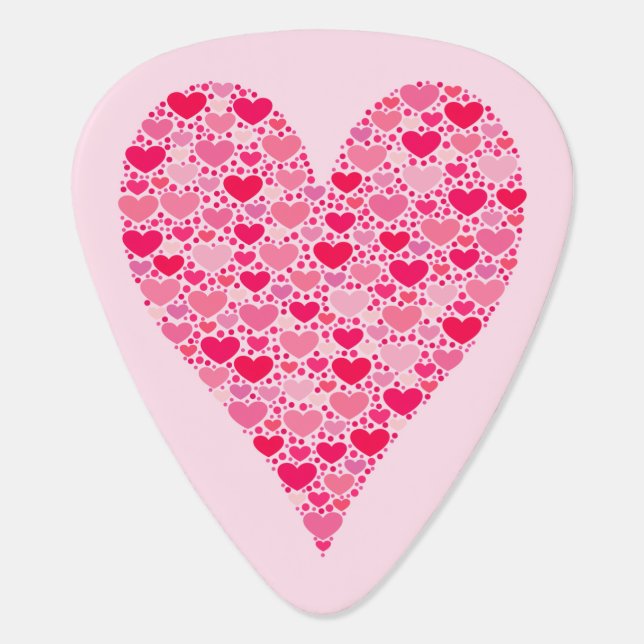 Tiny Hearts Big Heart on Rose Pink Guitar Pick (Back)