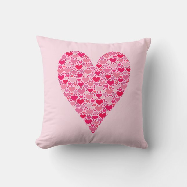 Tiny Hearts Big Heart on Rose Pink Throw Pillow (Front)