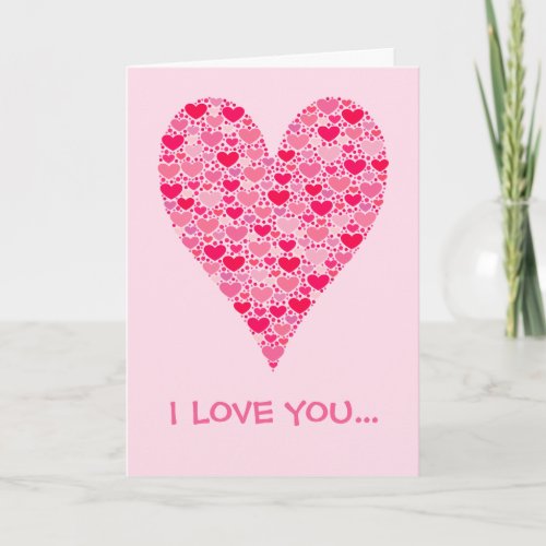 Tiny Hearts Big Heart on Rose Pink Valentines Holiday Card