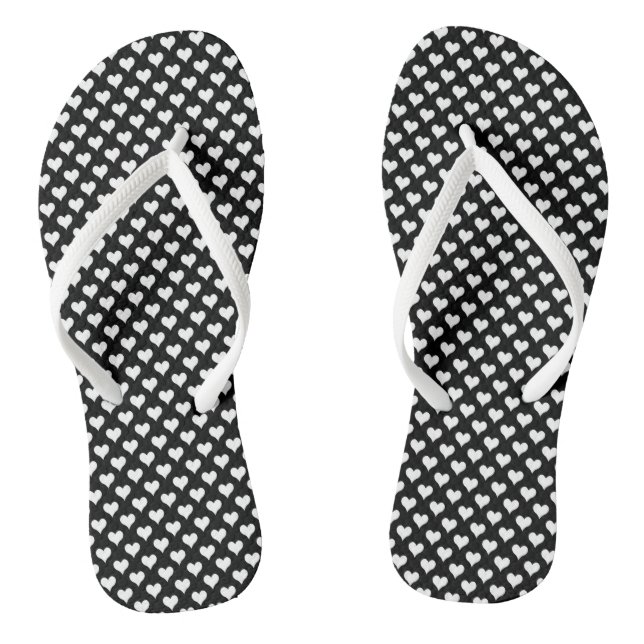 Tiny Hearts Black White  Flip Flops (Footbed)