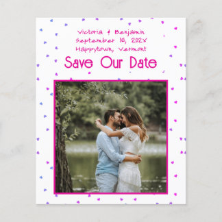 Tiny Hearts Budget Save Our Date Cards Magenta Flyer