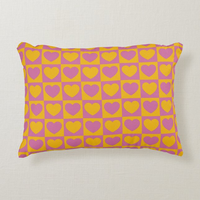 Tiny hearts chess grid seamless pattern. Cute litt Accent Pillow (Front)