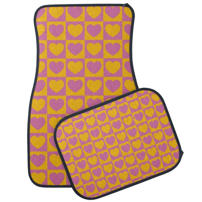 Tiny hearts chess grid seamless pattern. Cute litt Car Floor Mat (Set)