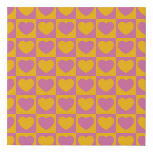 Tiny hearts chess grid seamless pattern. Cute litt Faux Canvas Print