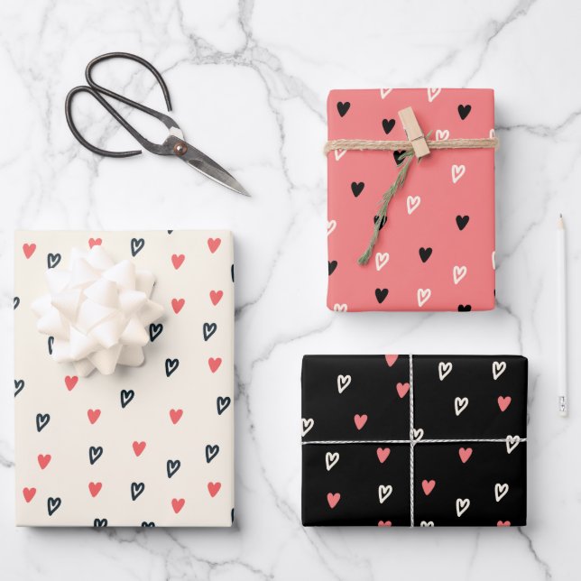 Tiny Hearts pattern gift Wrapping Paper Sheets (Front)