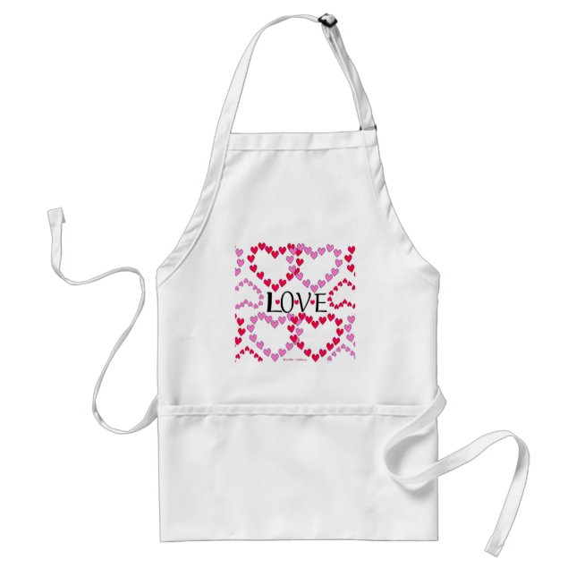 Tiny Hearts Pink Red LOVE Adult Apron (Front)