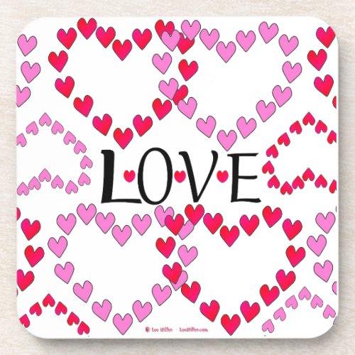 Tiny Hearts Pink Red LOVE Beverage Coaster