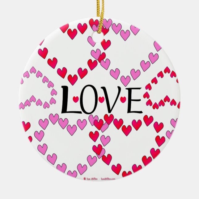 Tiny Hearts Pink Red LOVE Ceramic Ornament (Front)