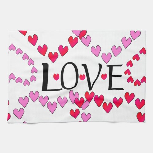 Tiny Hearts Pink Red LOVE Kitchen Towel