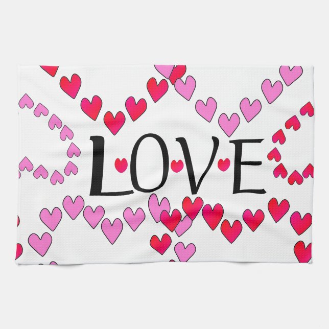 Tiny Hearts Pink Red LOVE Kitchen Towel (Horizontal)