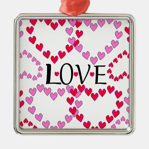 Tiny Hearts Pink Red LOVE Metal Ornament