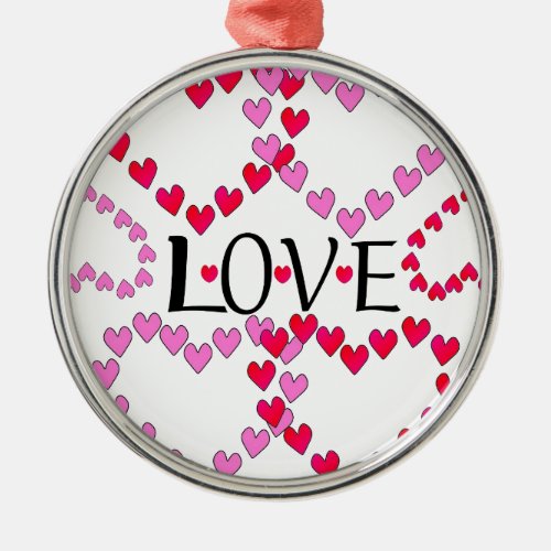 Tiny Hearts Pink Red LOVE Metal Ornament