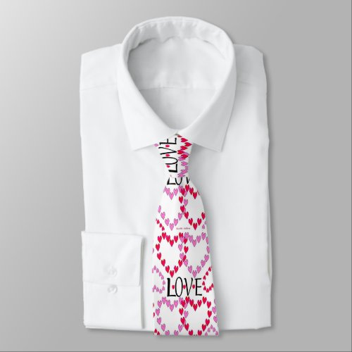 Tiny Hearts Pink Red LOVE Neck Tie