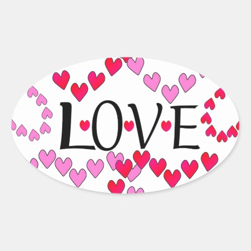 Tiny Hearts Pink Red LOVE Oval Sticker