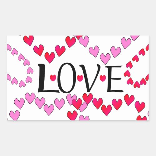 Tiny Hearts Pink Red LOVE Rectangular Sticker