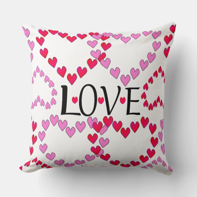 Tiny Hearts Pink Red LOVE Throw Pillow (Front)