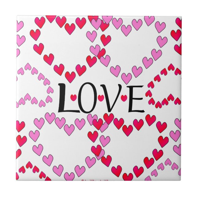 Tiny Hearts Pink Red LOVE Tile (Front)